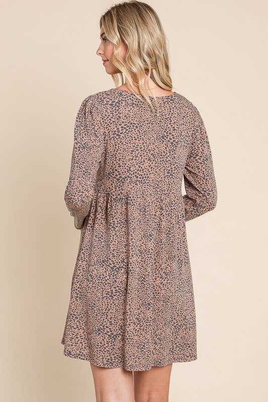 Animal Printed Swing Dress: Rust 