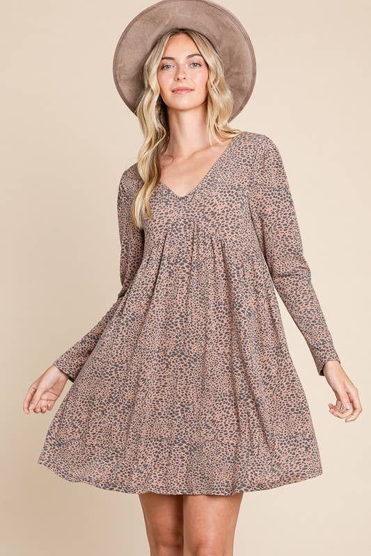 Animal Printed Swing Dress: Rust 