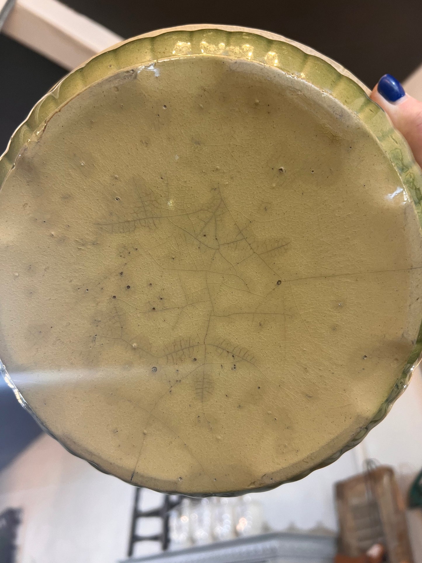 Antique 1800s Farmhouse Yellow Green ware Large Bowl