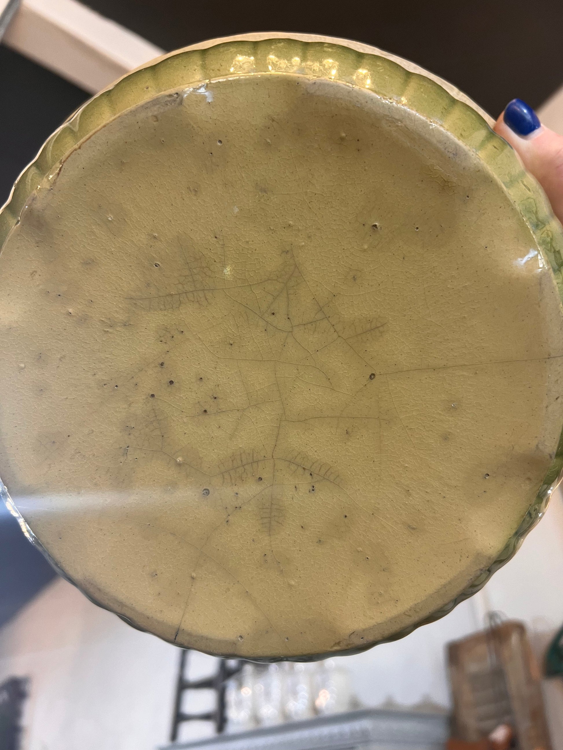 Antique 1800s Farmhouse Yellow Green ware Large Bowl