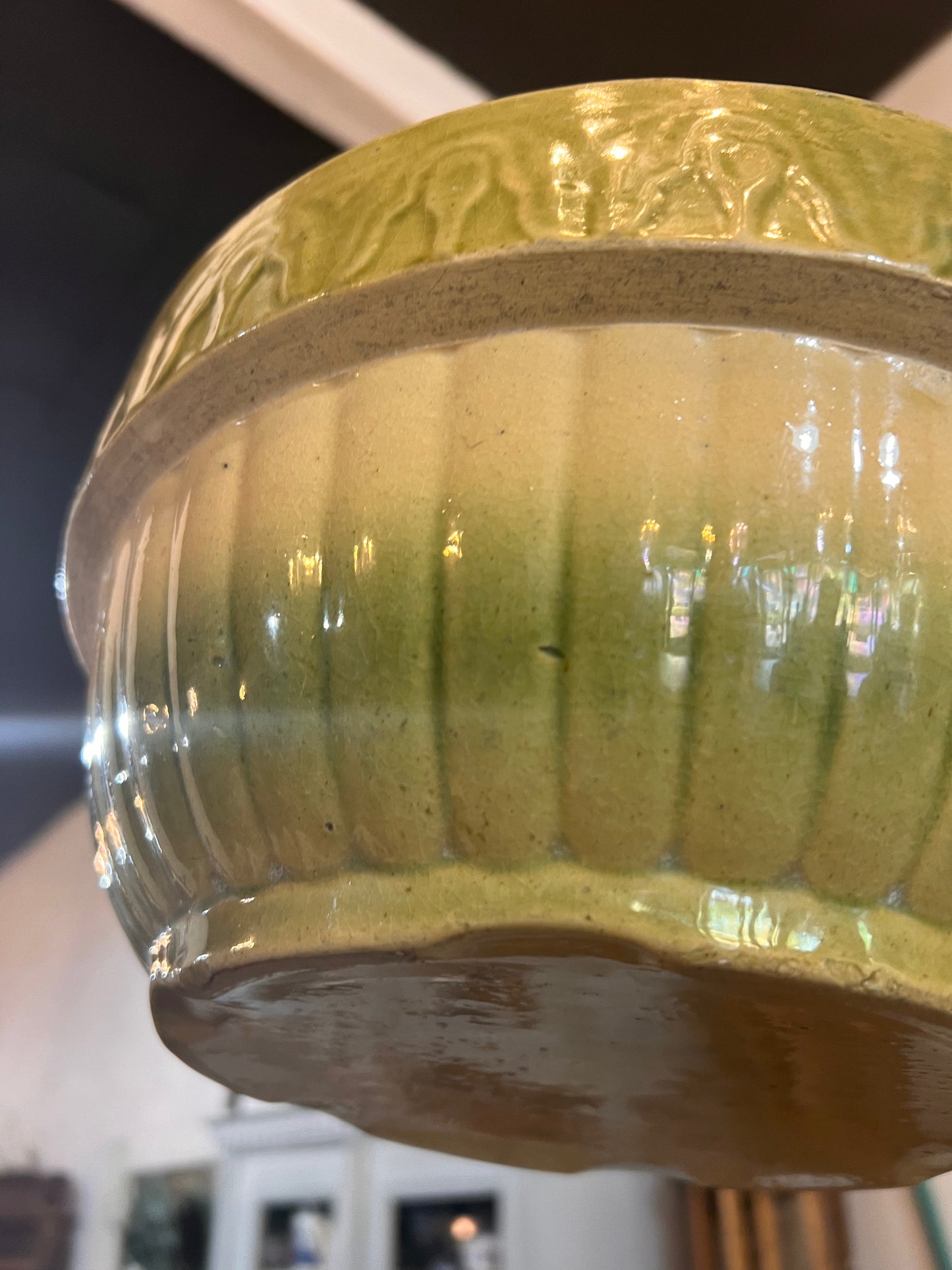 Antique 1800s Farmhouse Yellow Green ware Large Bowl