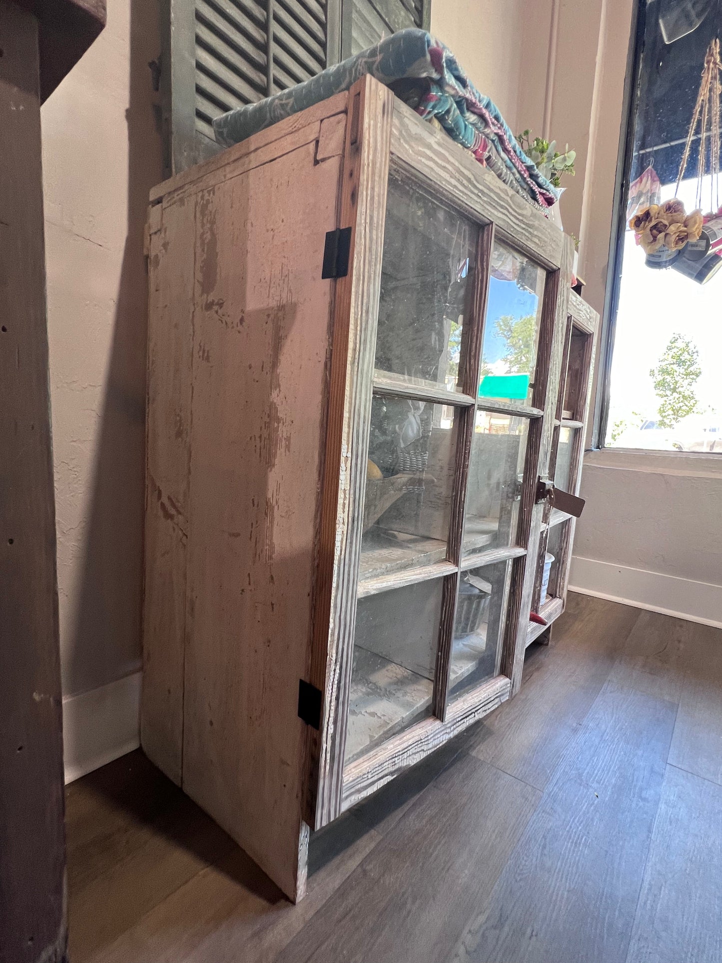 Antique 2 Door Window Chippy Cupboard