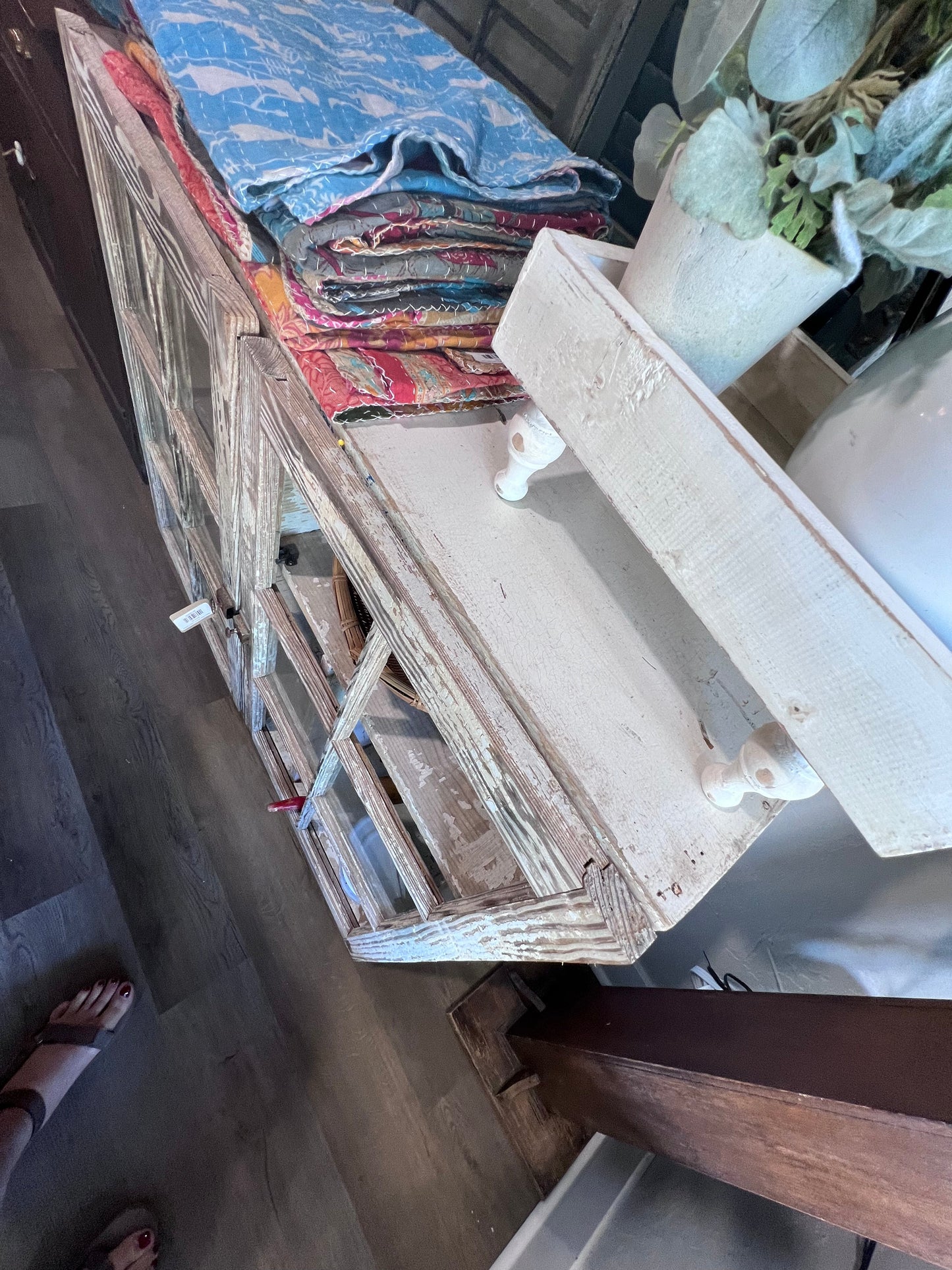 Antique 2 Door Window Chippy Cupboard