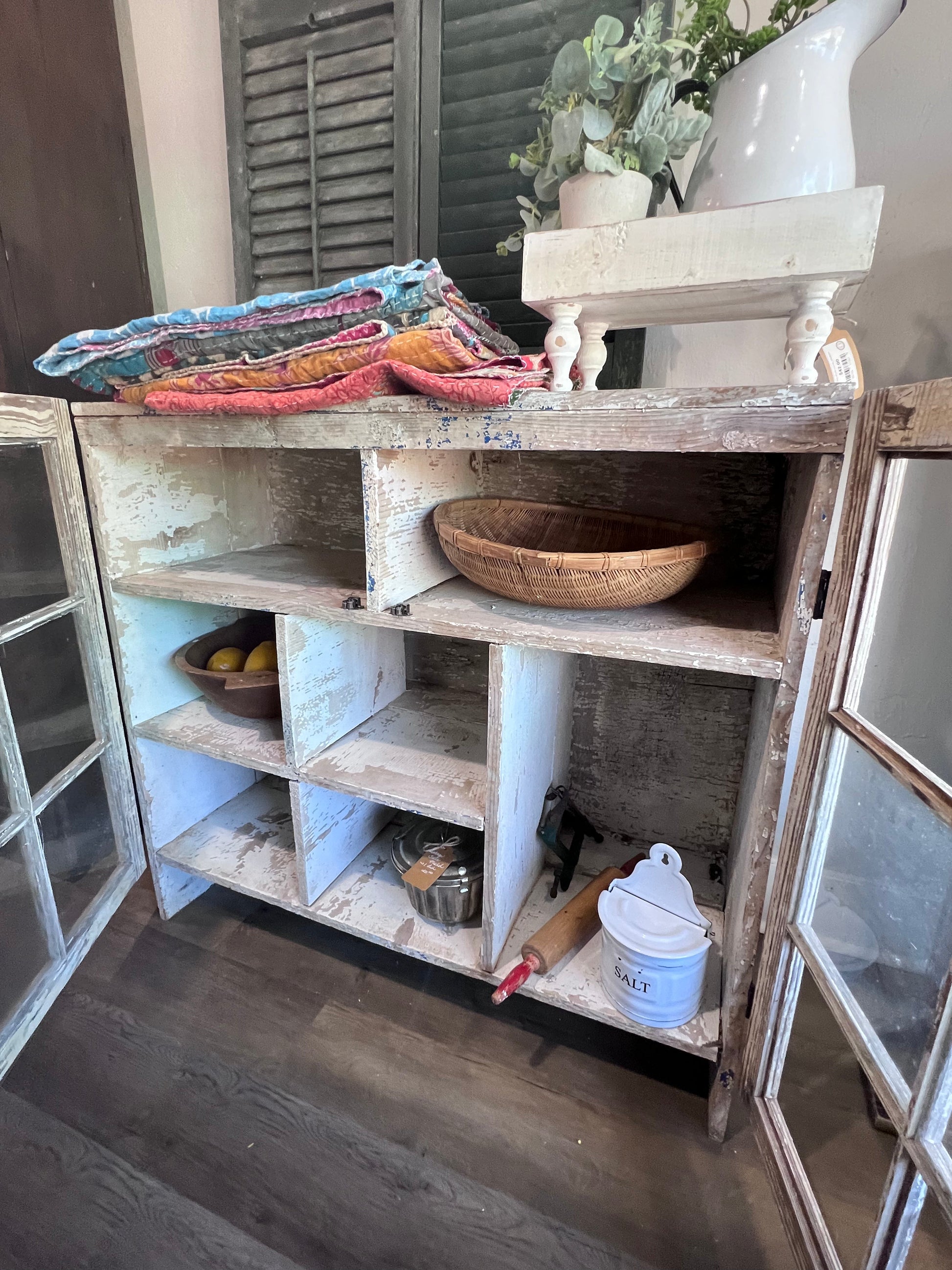 Antique 2 Door Window Chippy Cupboard