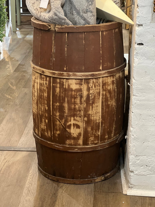 Antique 30" x 17" Primitive Wooden Barrel Stave Storage Tub - The Mustard Seed Collection, The Seed