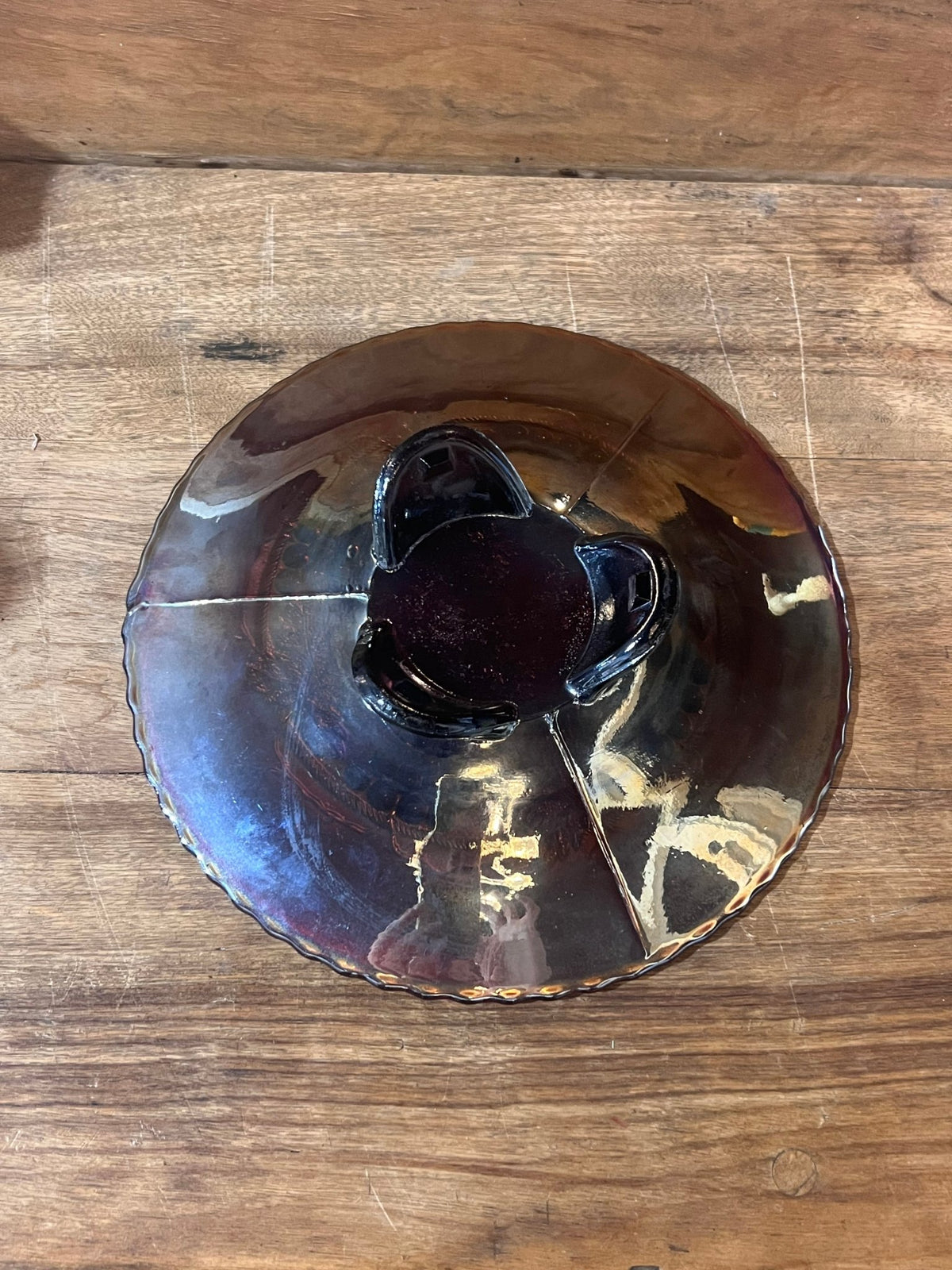 Antique Amethyst Carnival Glass "Grape and Cable" 3-Footed Bowlplatter