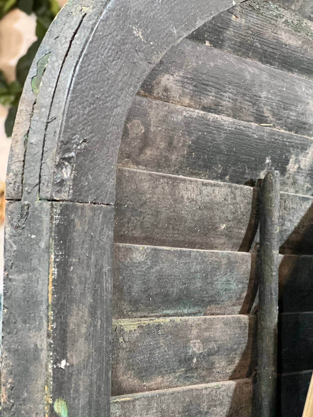 Antique Arched Wood Window Shutters – Vintage Distressed Green Paint Architectural Salvage