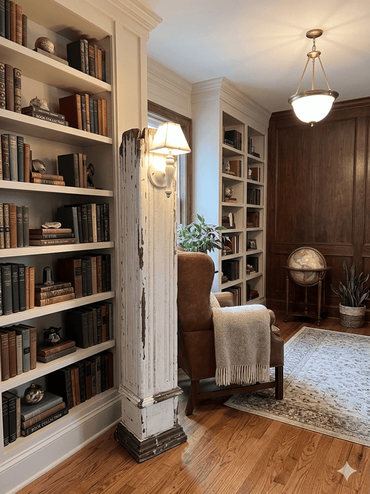 Antique Architectural Column - Distressed White Fluted Pillar - The Mustard Seed Collection, The Seed