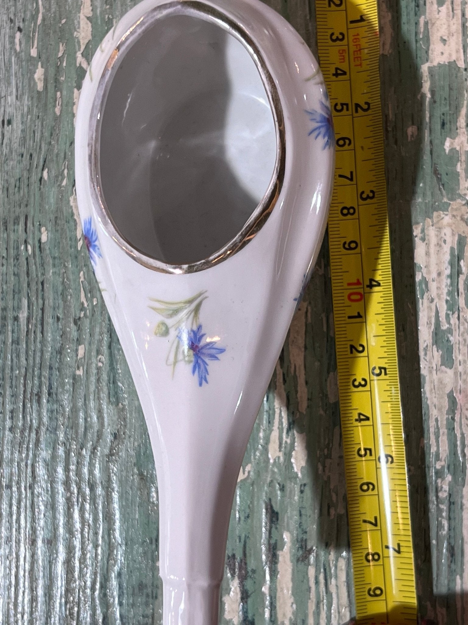 Antique Baby Invalid Feeder Cup Gold Rimmed Blue Green Florals Porcelain - The Mustard Seed Collection, The Seed