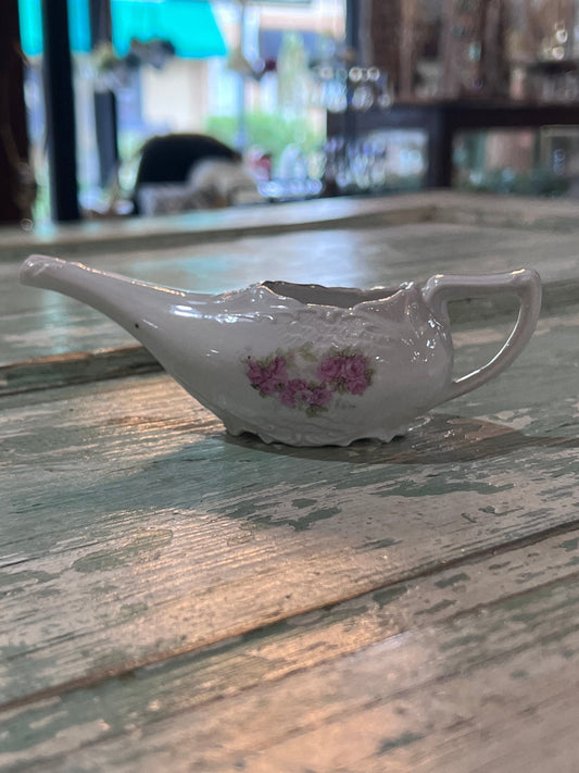 Antique Baby Invalid Feeder Cup Pink Green Gold Porcelain 195/7528B - The Mustard Seed Collection, The Seed