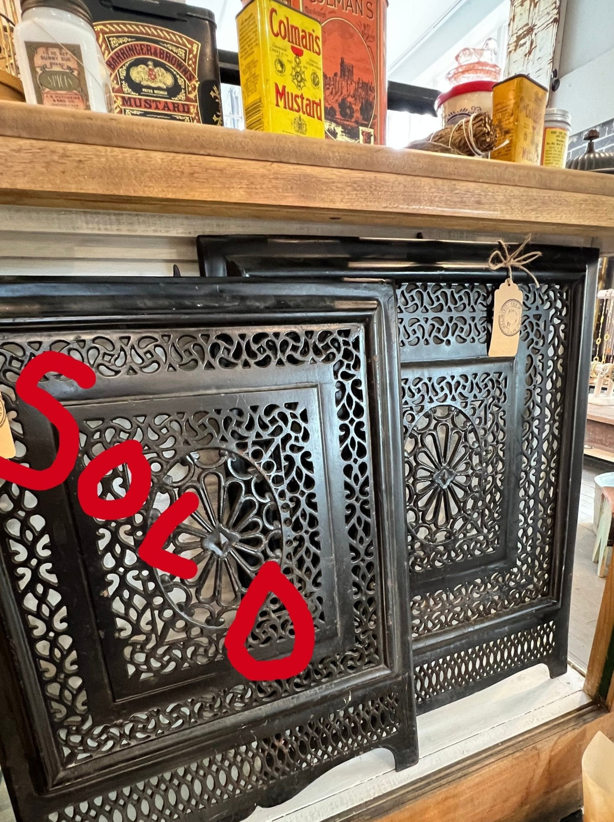 Antique Cast Iron Fireplace Insert Grill Plate - The Mustard Seed Collection, The Seed