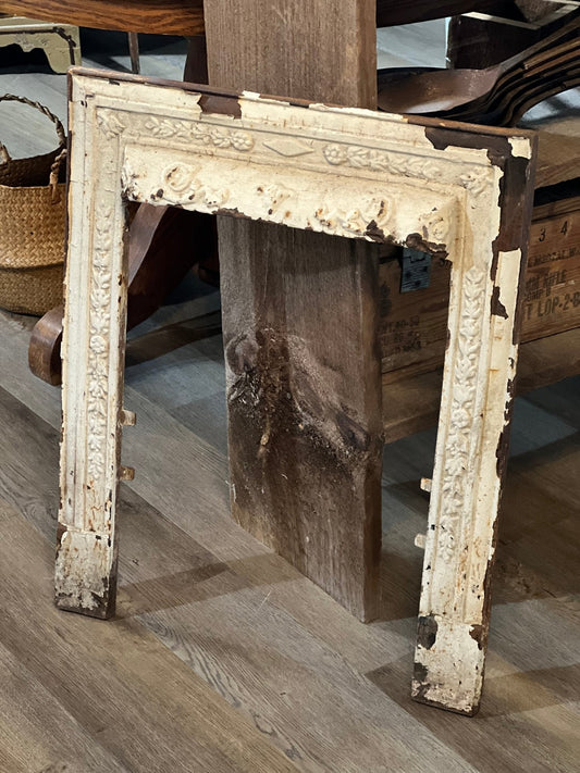 Antique Cast Iron Fireplace Surround: Chipped White