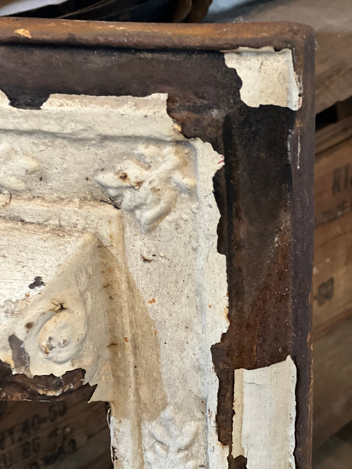 Antique Cast Iron Fireplace Surround: Chipped White - The Mustard Seed Collection, The Seed