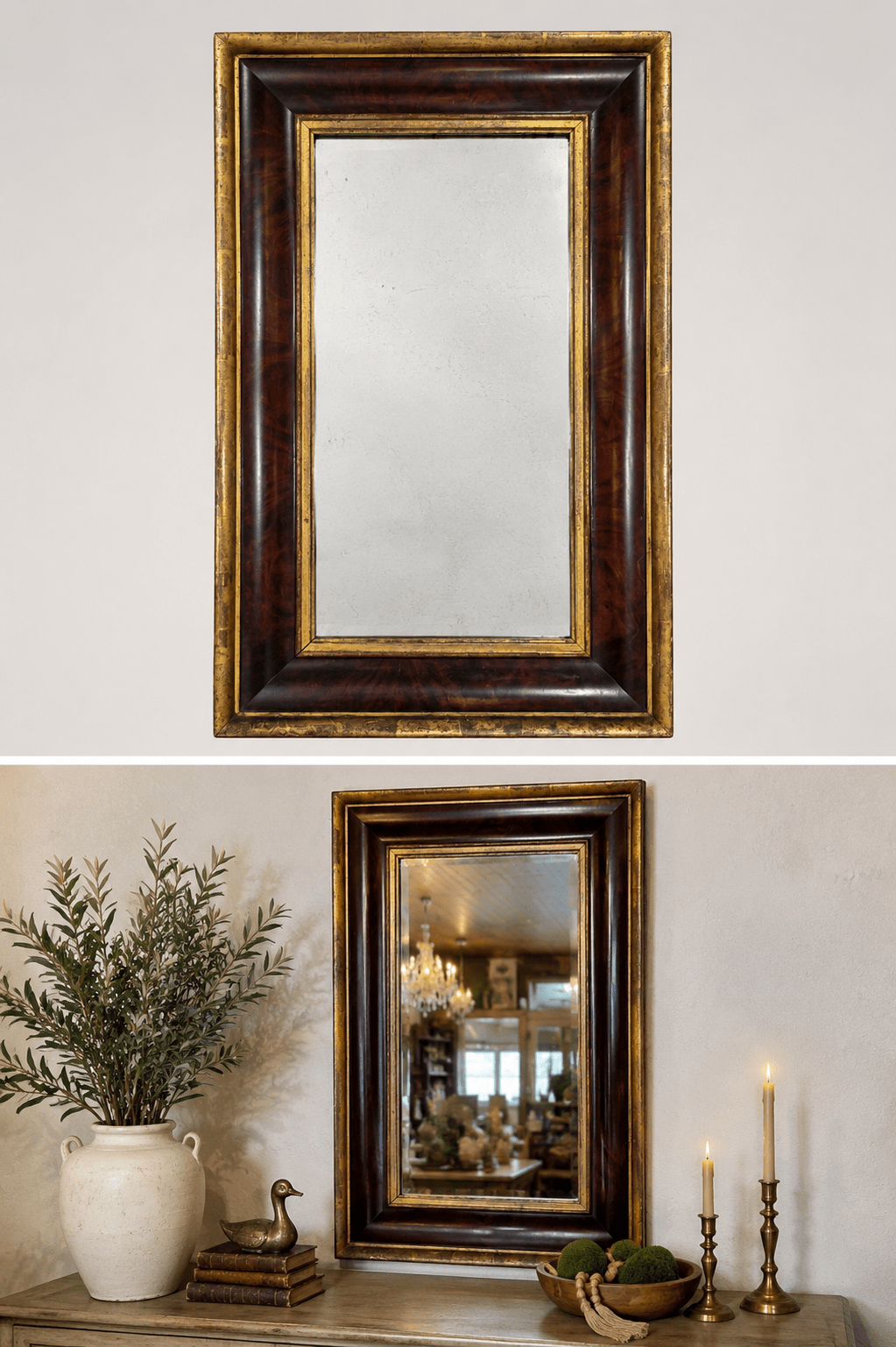 Antique Dark Wood & Gilt Gold Framed Wall Mirror - The Mustard Seed Collection, The Seed