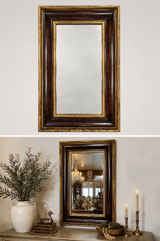 Antique Dark Wood & Gilt Gold Framed Wall Mirror - The Mustard Seed Collection, The Seed