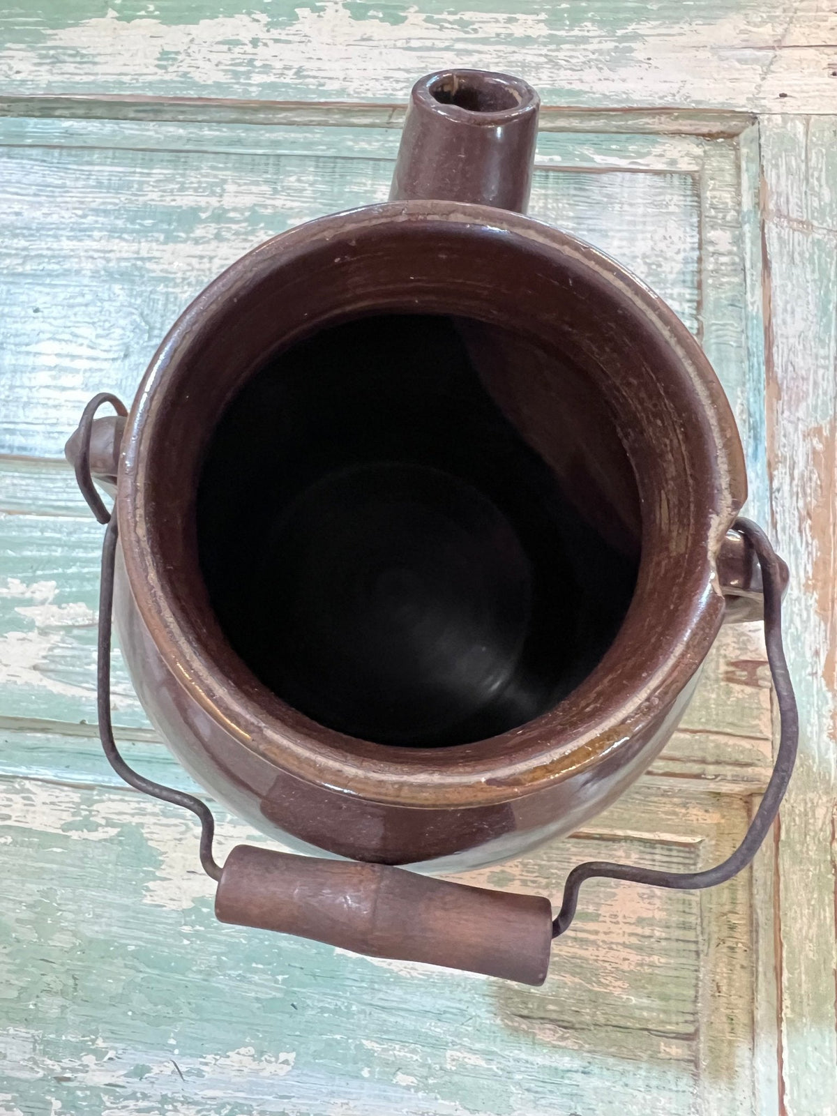 Antique Early Brown Batter Jug w handle - The Mustard Seed Collection, The Seed