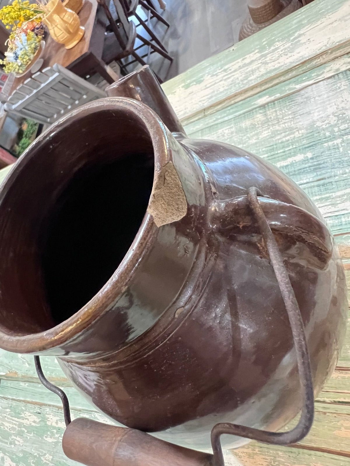 Antique Early Brown Batter Jug w handle - The Mustard Seed Collection, The Seed