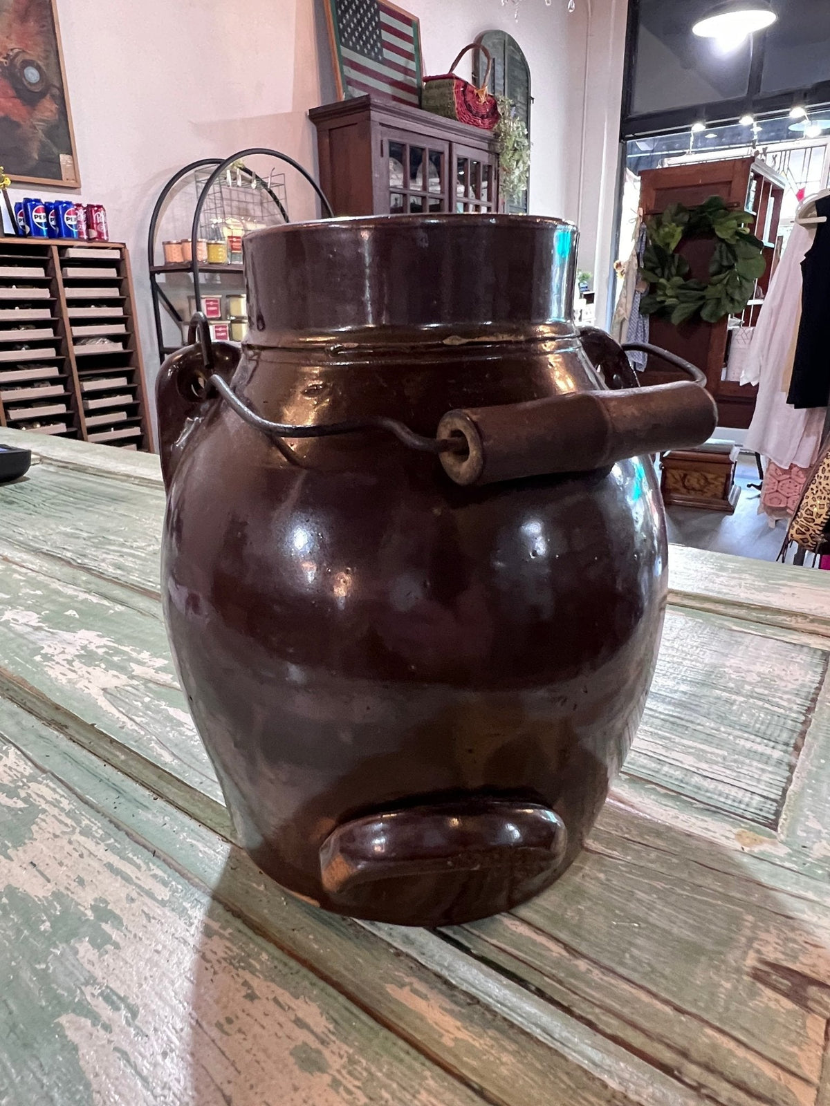 Antique Early Brown Batter Jug w handle - The Mustard Seed Collection, The Seed