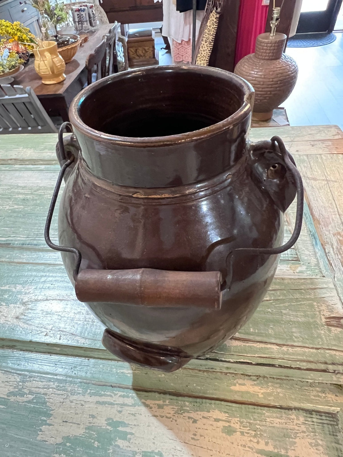 Antique Early Brown Batter Jug w handle - The Mustard Seed Collection, The Seed