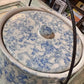 Antique Early Tall Blue White Spongeware Butter Pantry Crock w lid and handle