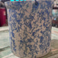 Antique Early Tall Blue White Spongeware Butter Pantry Crock w lid and handle