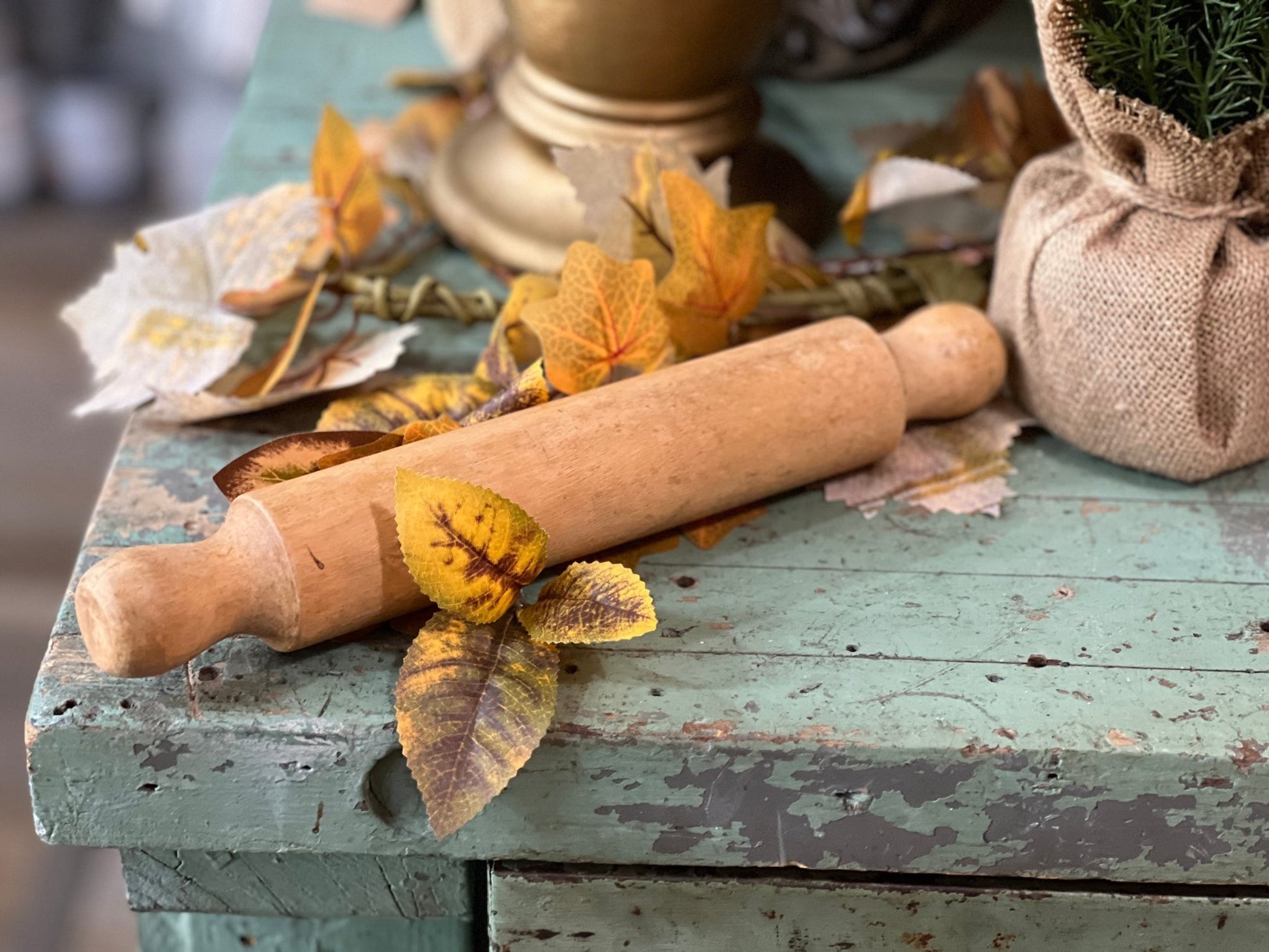 Antique One-Piece Hand-Turned Mini Wooden Rolling Pin – 11.5" x 2" - The Mustard Seed Collection, The Seed