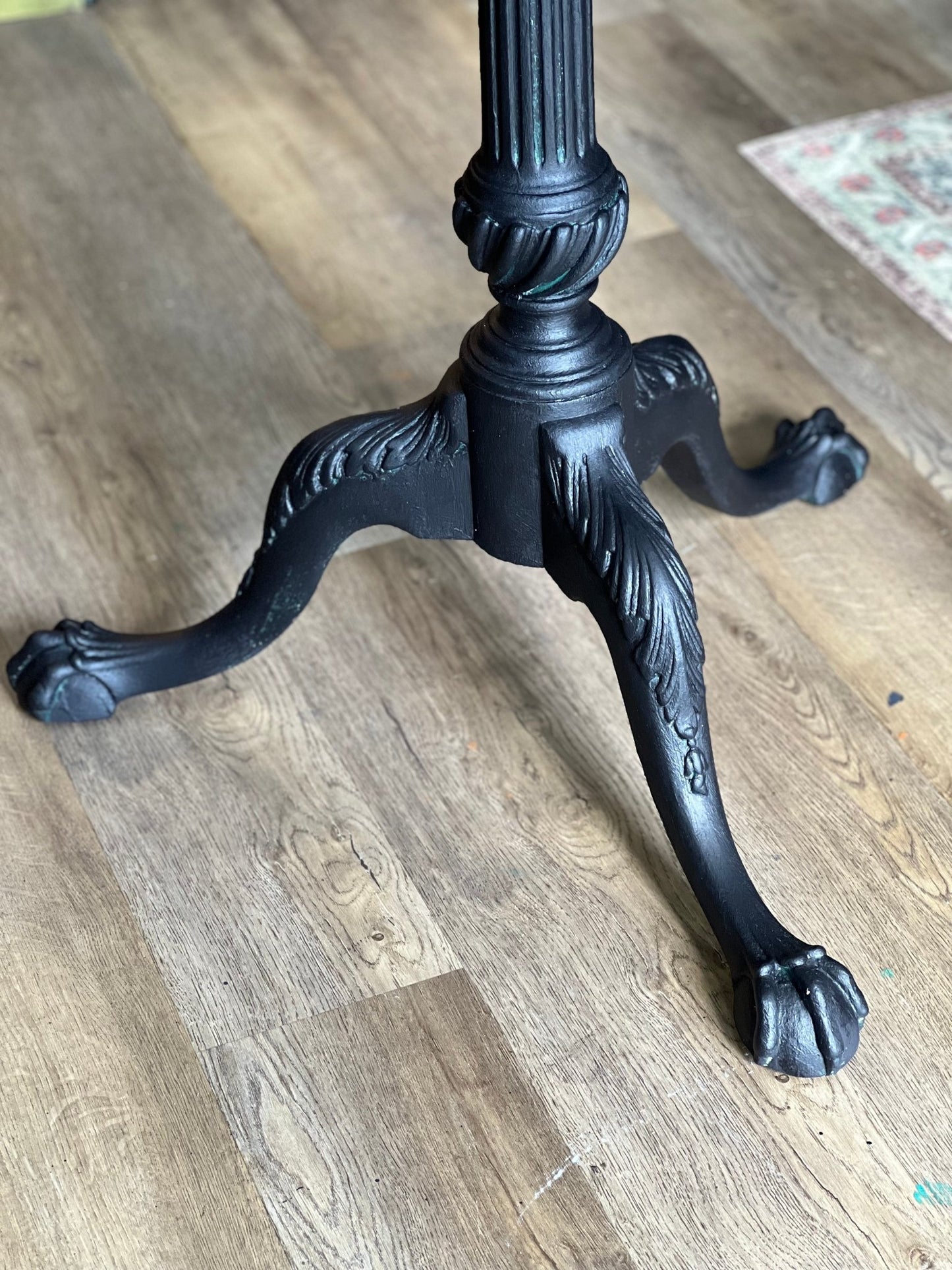 Antique Pie-Crust Tea Table in Athenian Black, Knights Bridge, & IOD Joie des Roses - The Mustard Seed Collection, The Seed