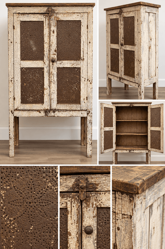 Antique Pie Safe Cabinet – Primitive Farmhouse Charm & Beautiful Aged Patinafurniture