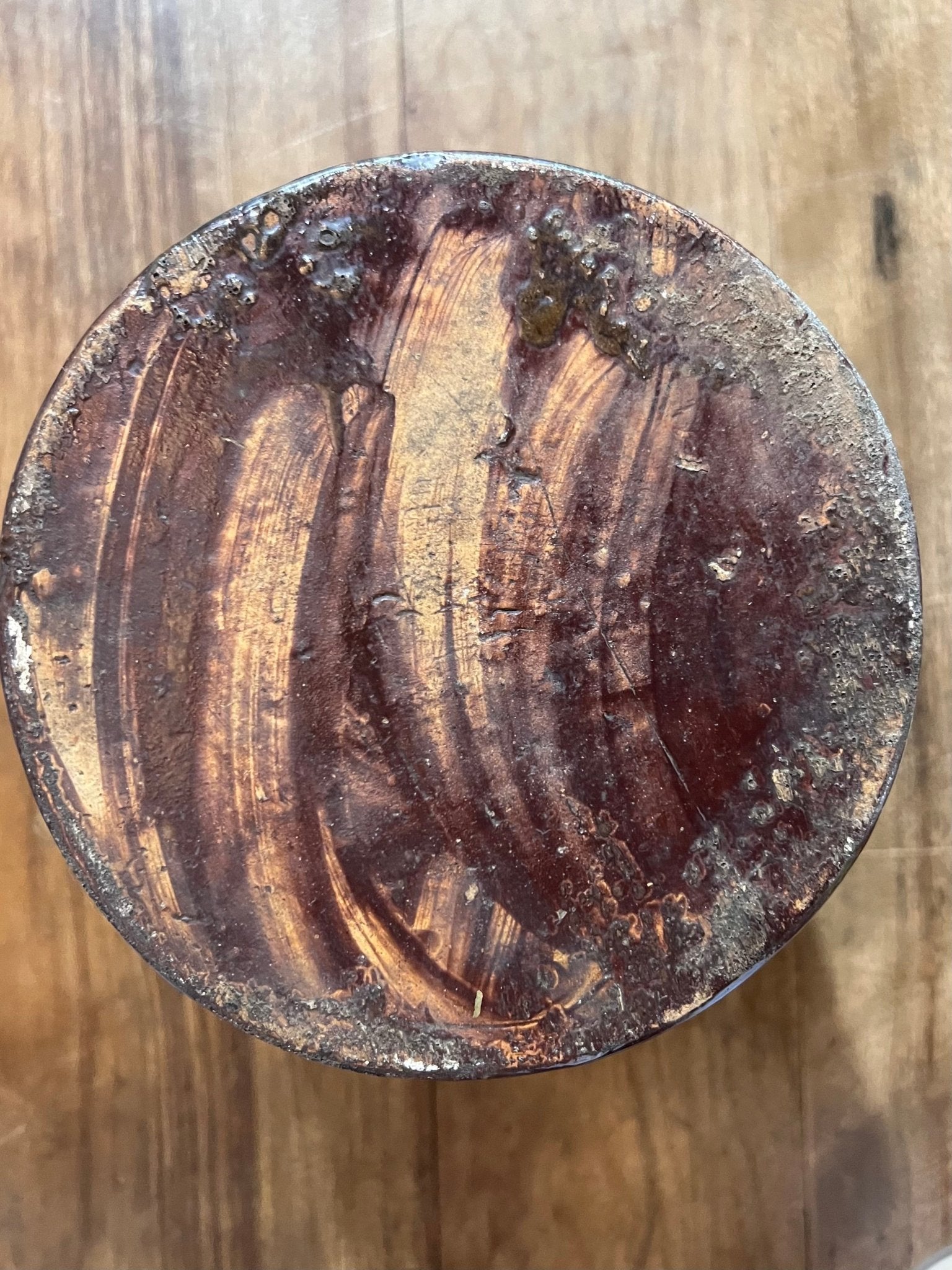 Antique Primitive Brown Stoneware Crock Jar – Vintage Glazed Albany Slip Preserves Pot (7" x 6") - The Mustard Seed Collection, The Seed