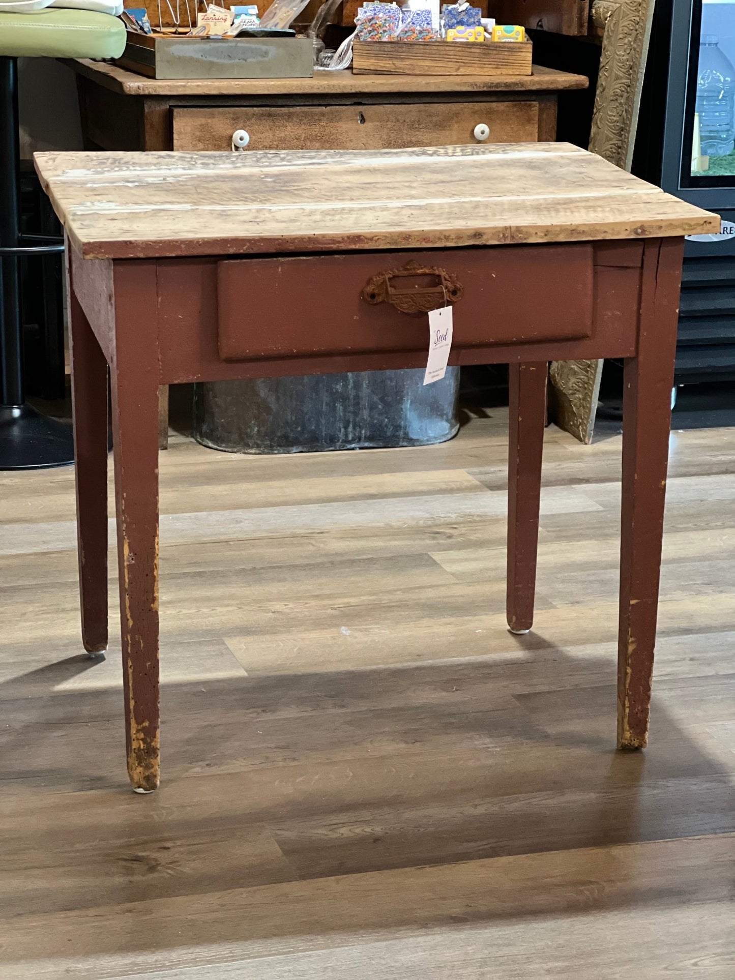 Antique Primitive Desk with Drawer - 30" Rustic Scraped Wood Writing Table - The Mustard Seed Collection, The Seed