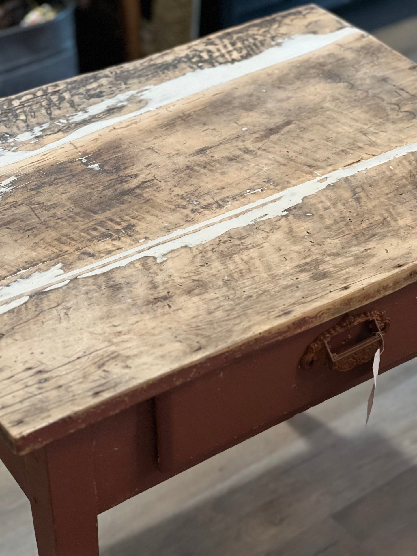 Antique Primitive Desk with Drawer - 30" Rustic Scraped Wood Writing Table - The Mustard Seed Collection, The Seed