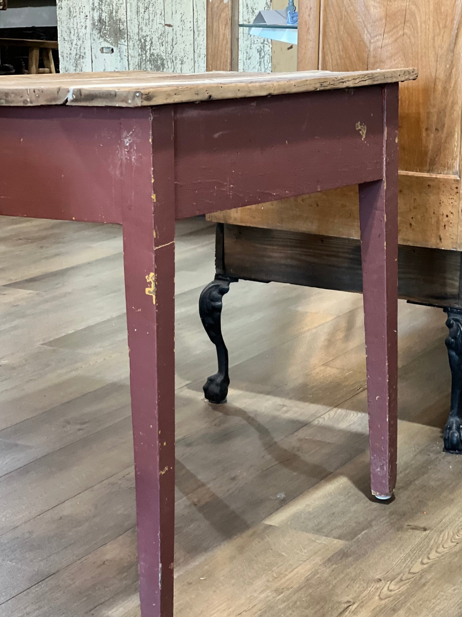 Antique Primitive Desk with Drawer - 30" Rustic Scraped Wood Writing Table - The Mustard Seed Collection, The Seed