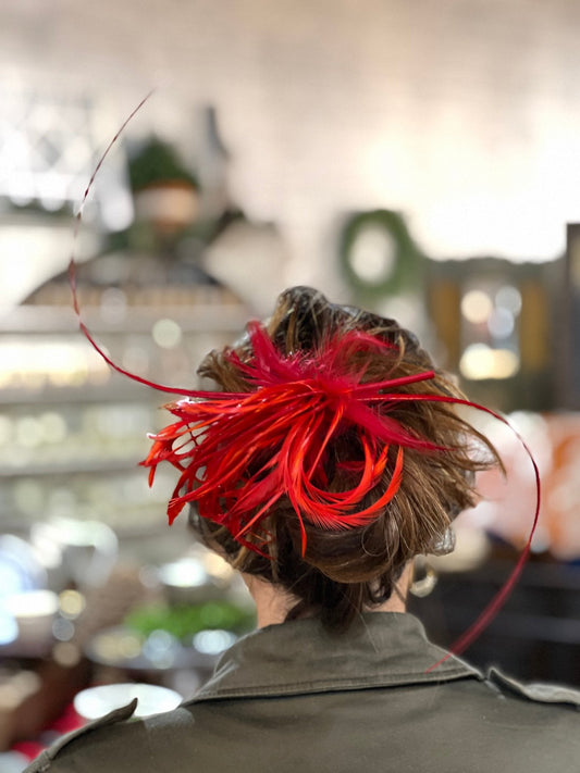 Antique Red Feather Hairpiece - The Mustard Seed Collection, The Seed