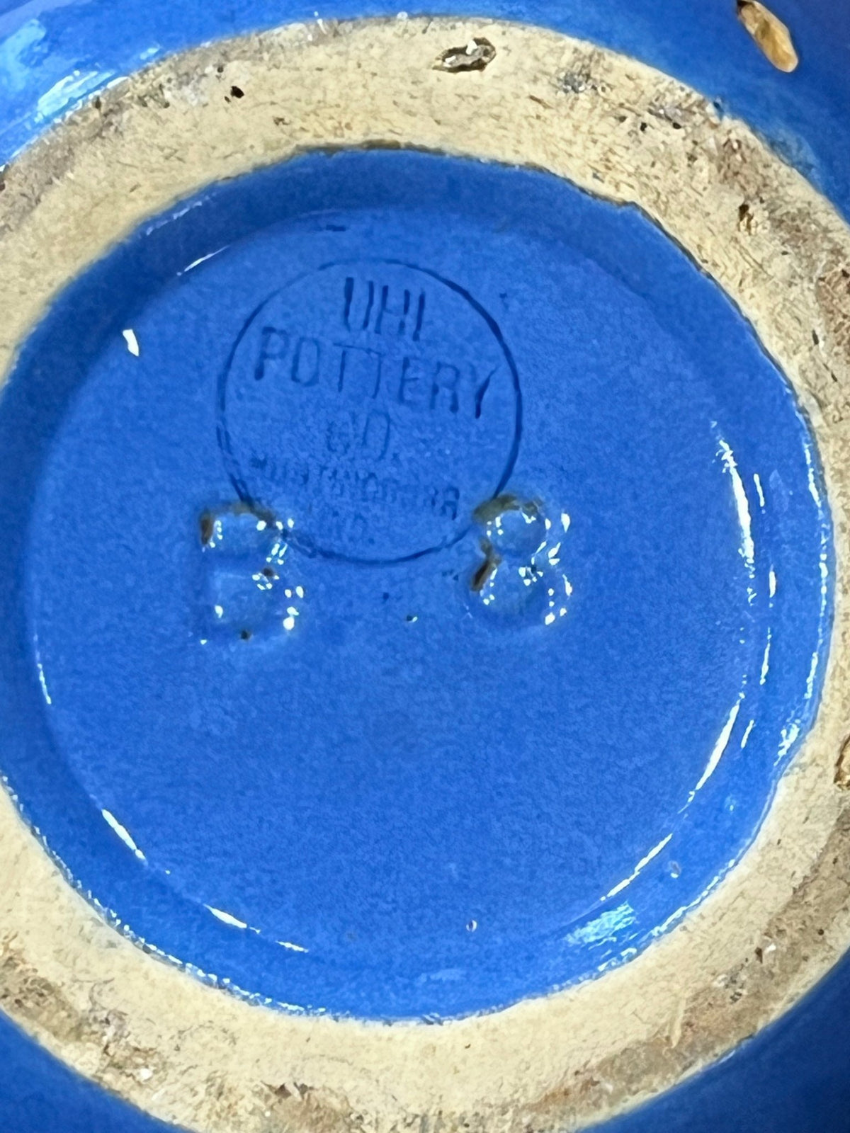 Antique Uhl Pottery Co. Egyptian Blue Batter Bowl with Spout &amp; Handle - No. 38 - The Mustard Seed Collection, The Seed