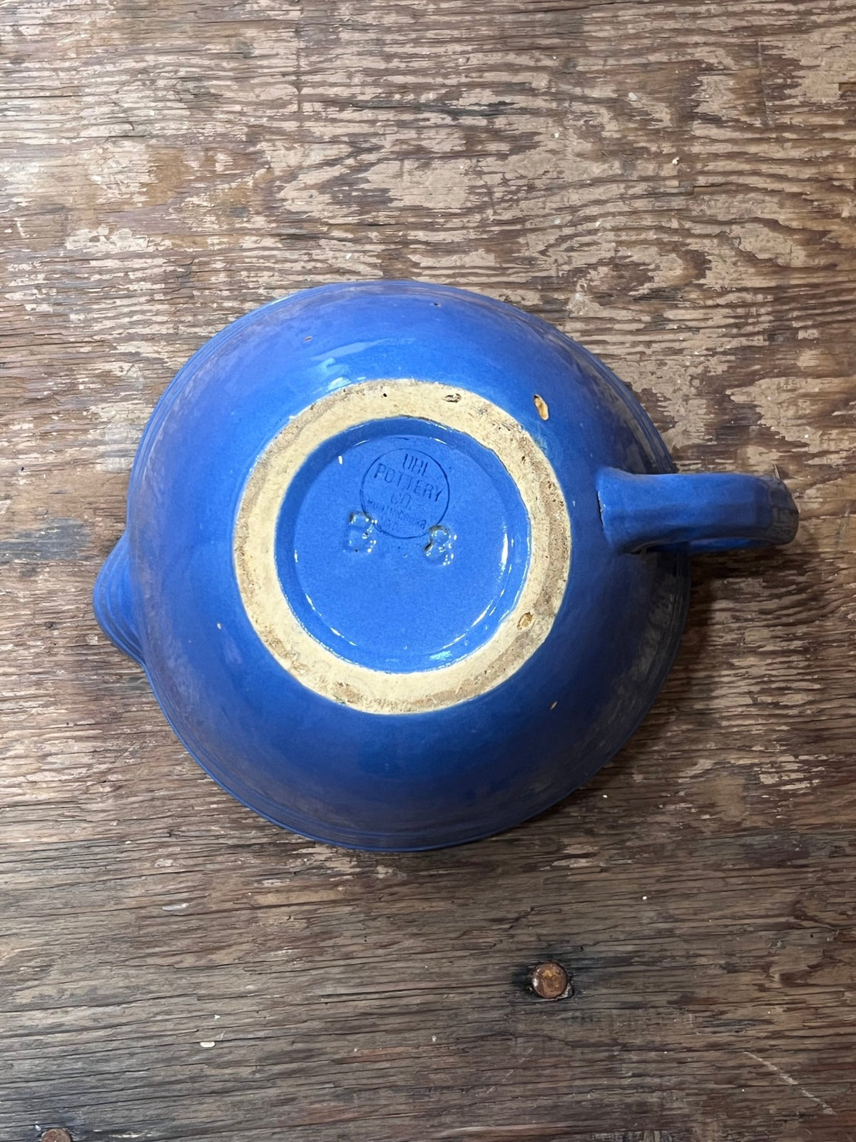 Antique Uhl Pottery Co. Egyptian Blue Batter Bowl with Spout &amp; Handle - No. 38 - The Mustard Seed Collection, The Seed