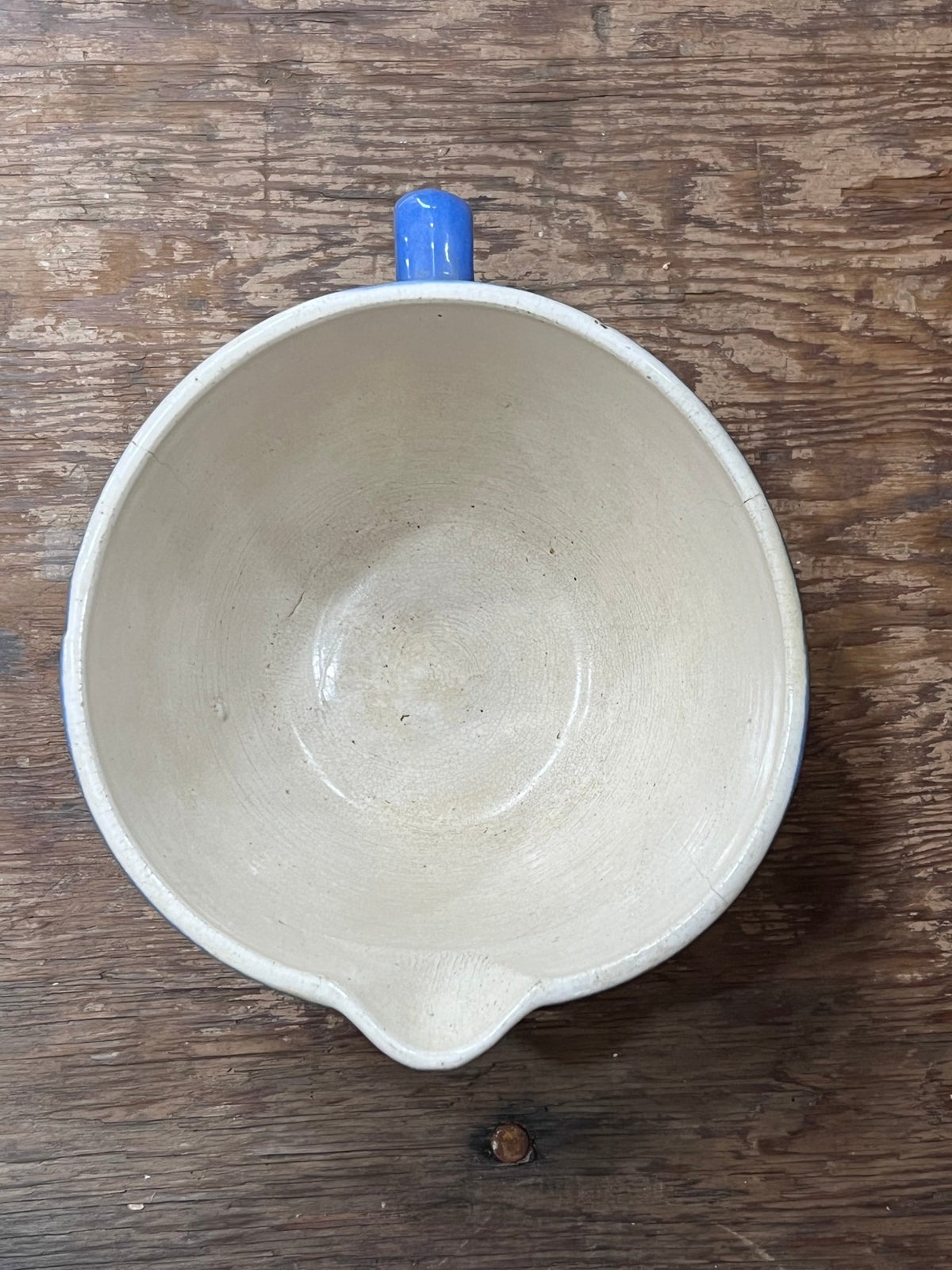 Antique Uhl Pottery Co. Egyptian Blue Batter Bowl with Spout &amp; Handle - No. 38 - The Mustard Seed Collection, The Seed
