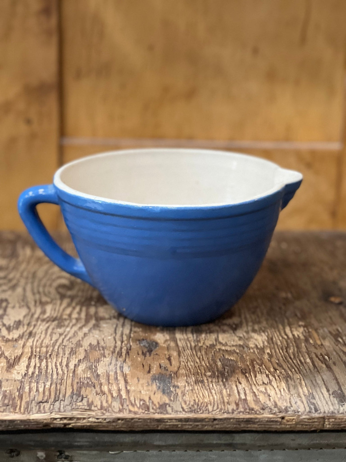 Antique Uhl Pottery Co. Egyptian Blue Batter Bowl with Spout &amp; Handle - No. 38 - The Mustard Seed Collection, The Seed