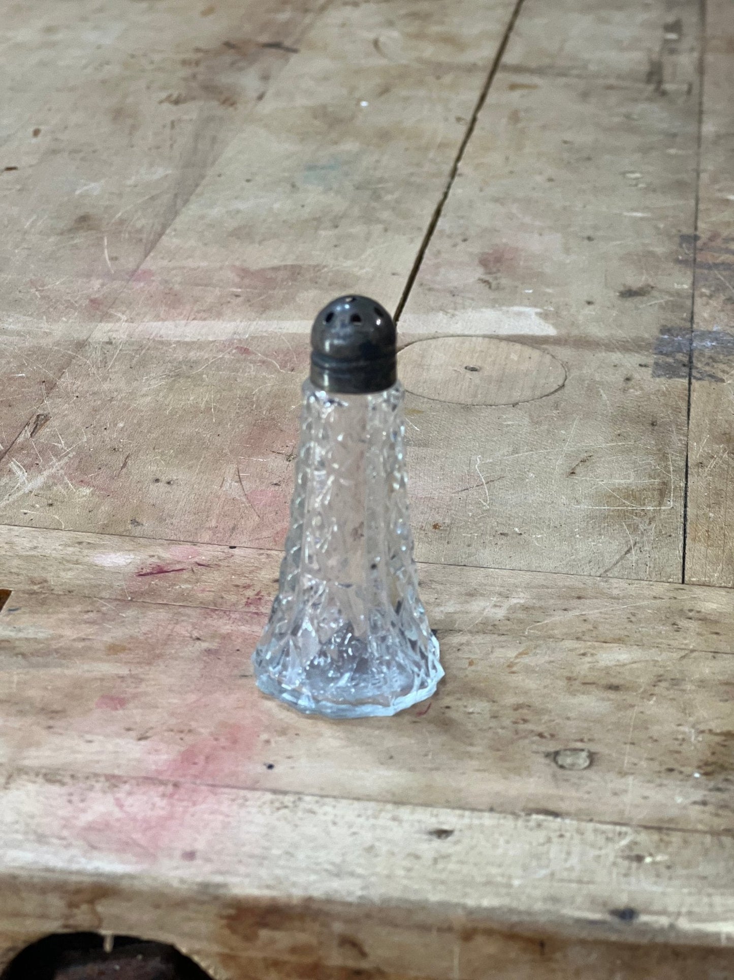 Antique Victorian Cut Glass & Sterling Silver Shaker – 2.5" 