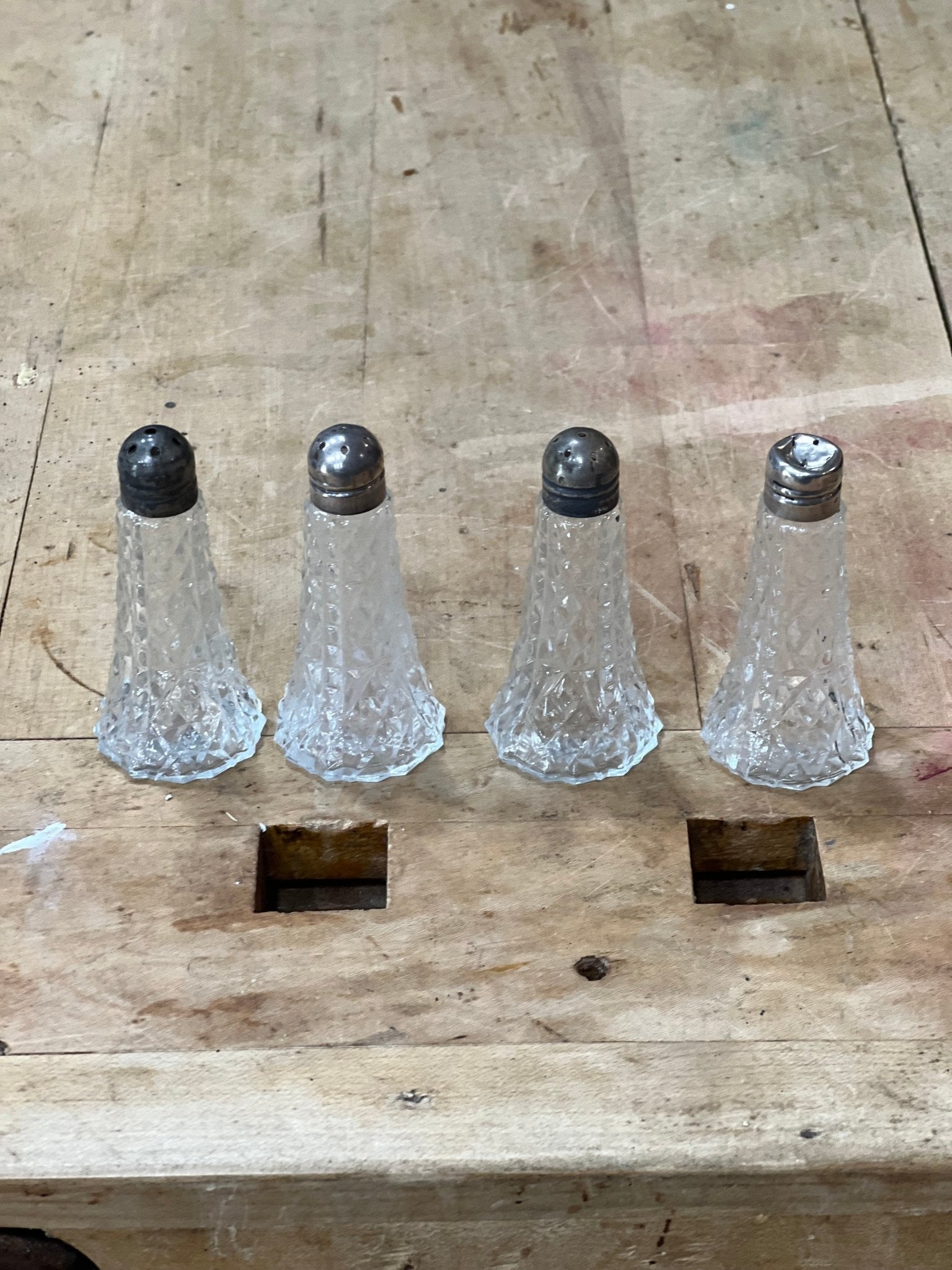 Antique Victorian Cut Glass & Sterling Silver Shaker – 2.5" 