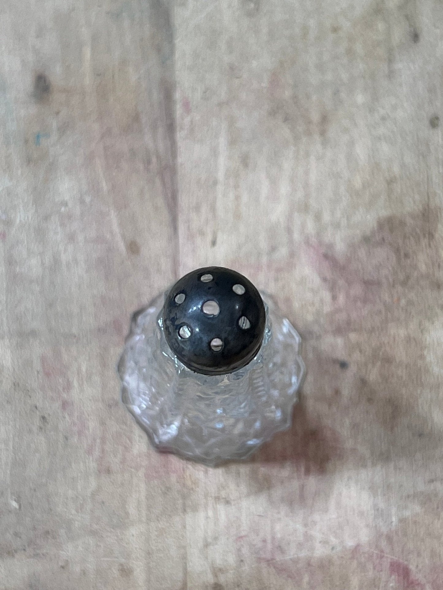 Antique Victorian Cut Glass & Sterling Silver Shaker – 2.5" 