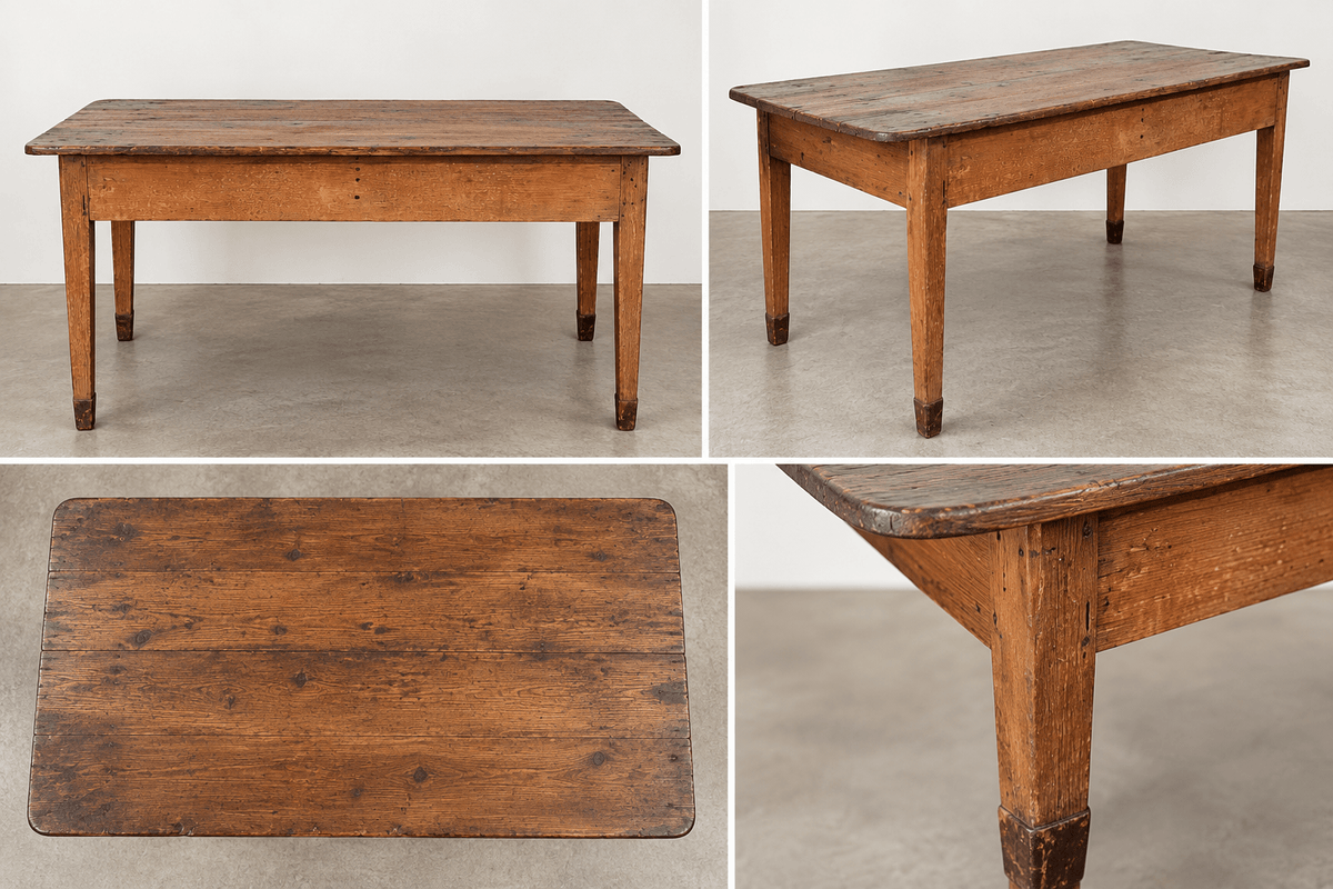 Antique Walnut Farmhouse Dining Table with Tapered Legs