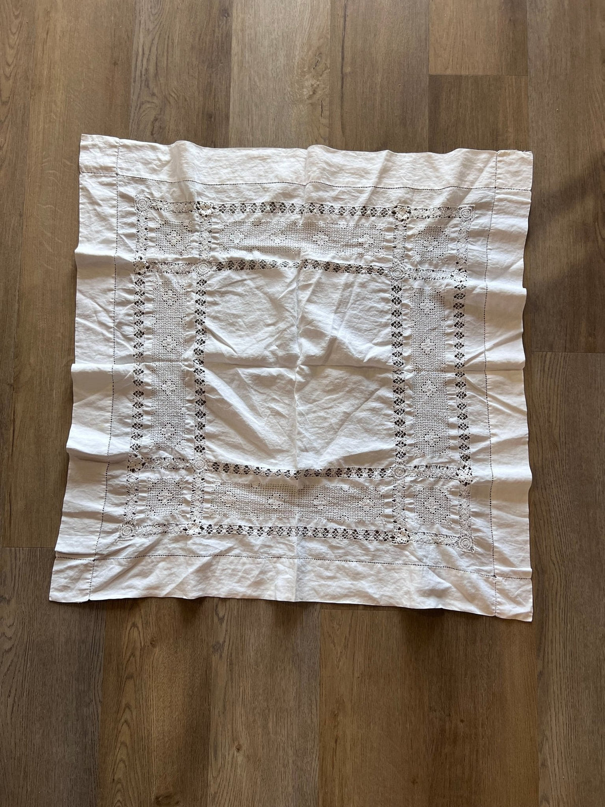 Antique White Linen Tea Tablecloth - The Mustard Seed Collection, The Seed