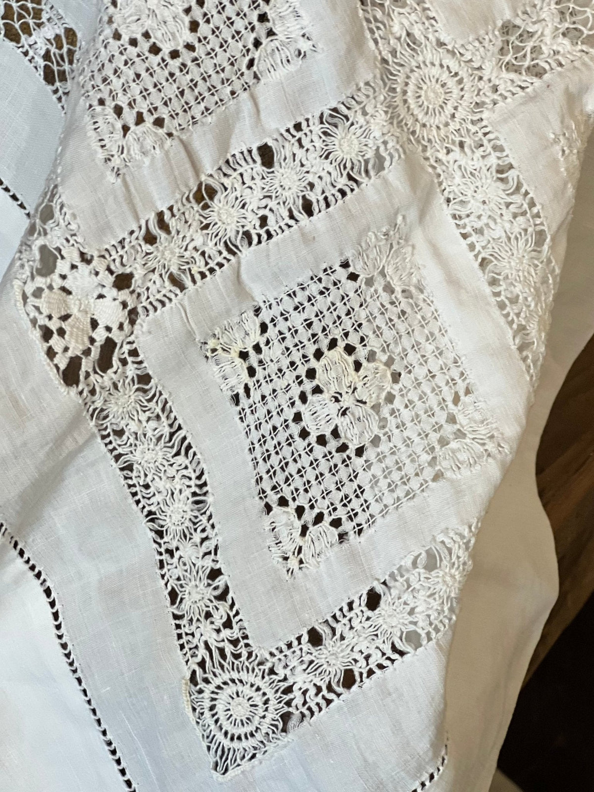 Antique White Linen Tea Tablecloth - The Mustard Seed Collection, The Seed