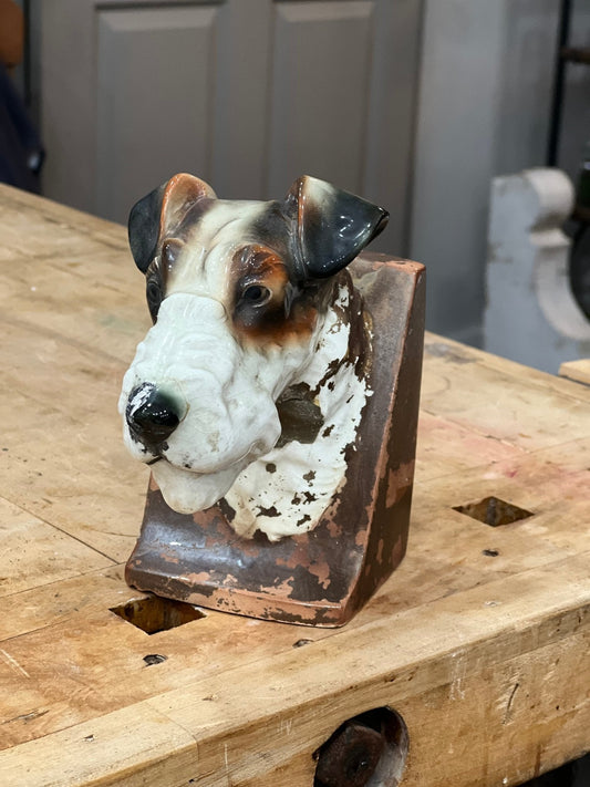 Antique Wire-Haired Fox Terrier Ceramic Bookend – Single Architectural Shelf Decor - The Mustard Seed Collection, The Seed