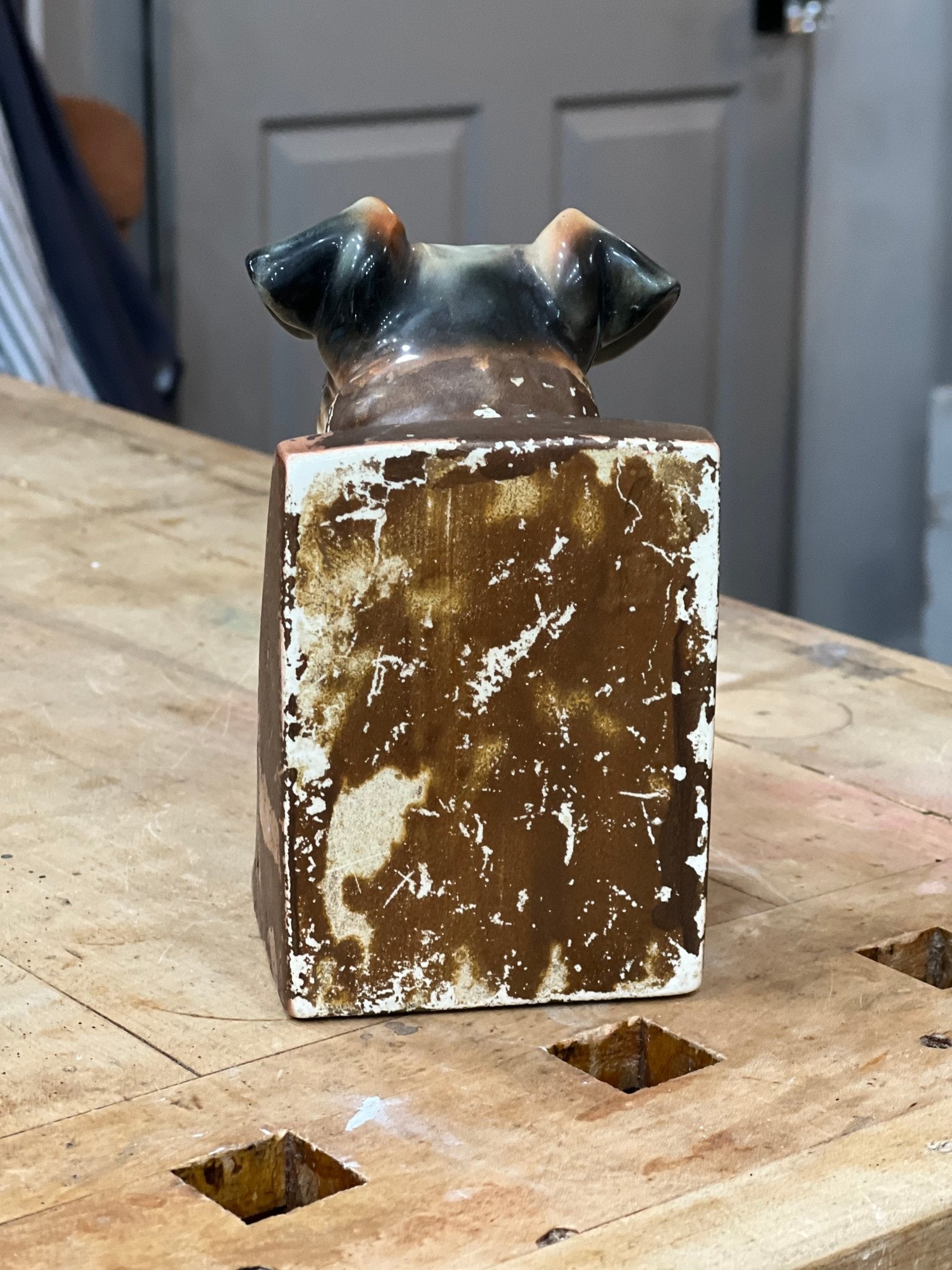 Antique Wire-Haired Fox Terrier Ceramic Bookend – Single Architectural Shelf Decor