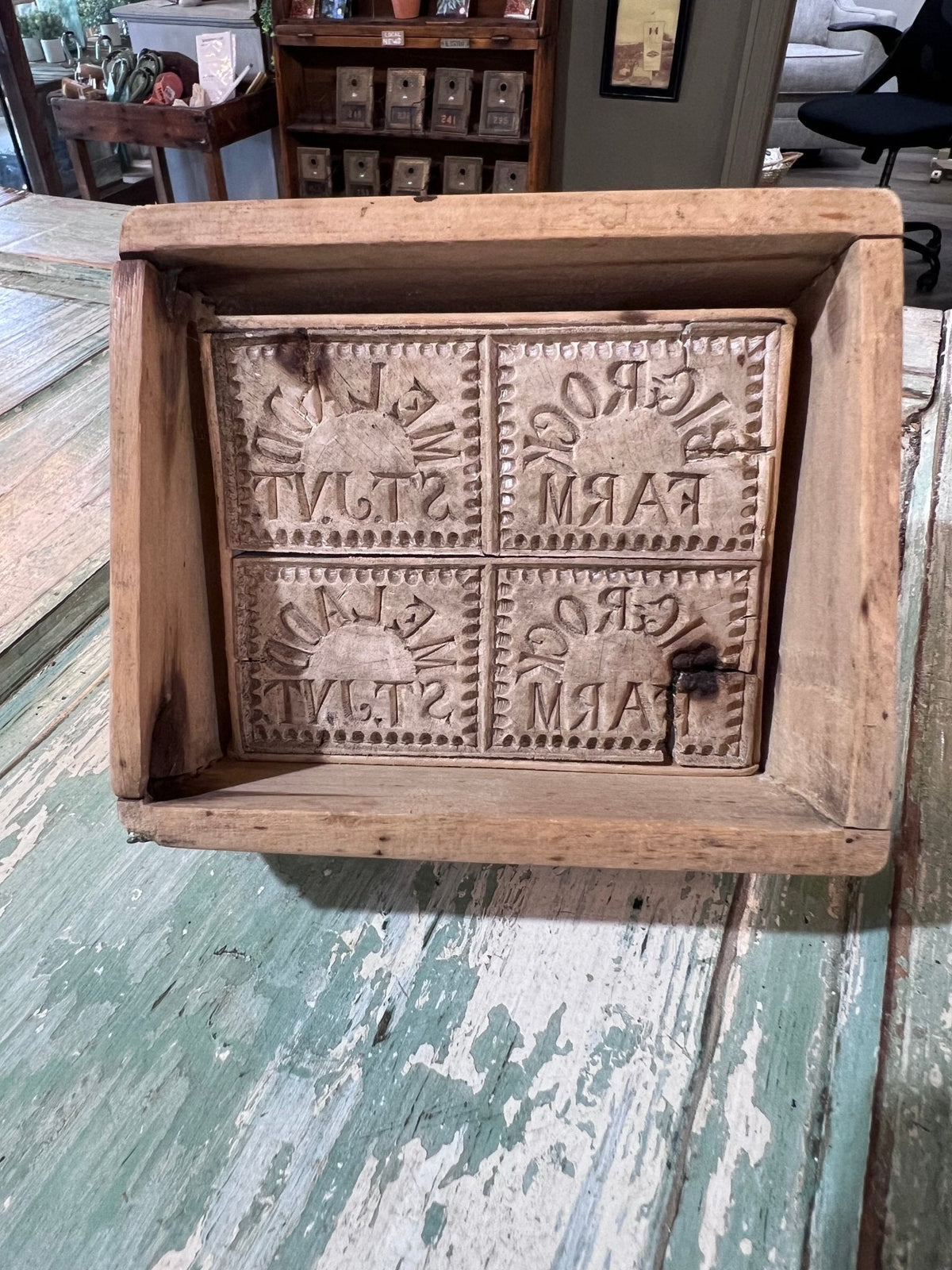 Antique Wood 4 Square Commercial Butter Press - The Mustard Seed Collection, The Seed