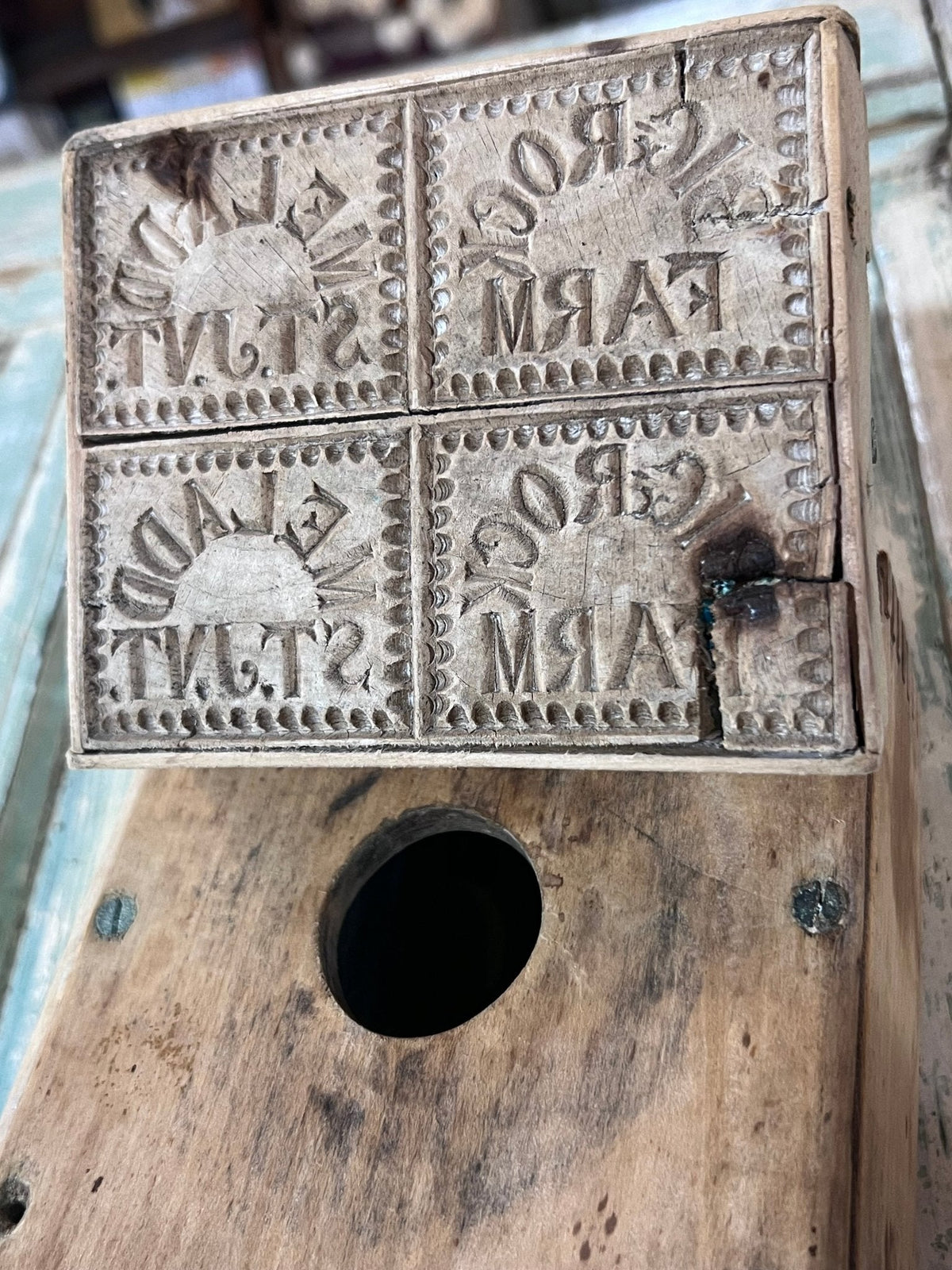 Antique Wood 4 Square Commercial Butter Press - The Mustard Seed Collection, The Seed