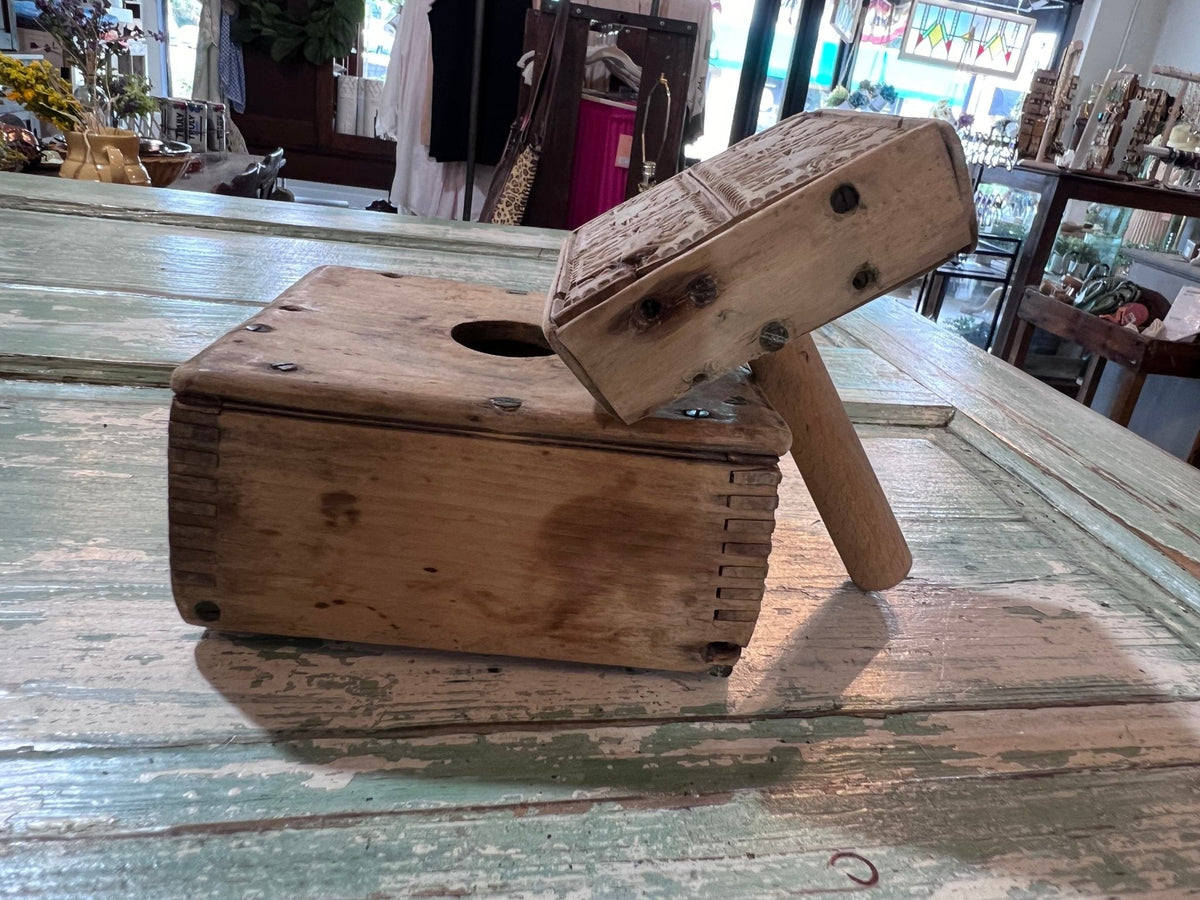 Antique Wood 4 Square Commercial Butter Press - The Mustard Seed Collection, The Seed