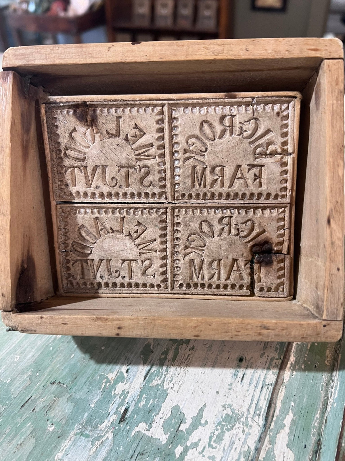 Antique Wood 4 Square Commercial Butter Press - The Mustard Seed Collection, The Seed