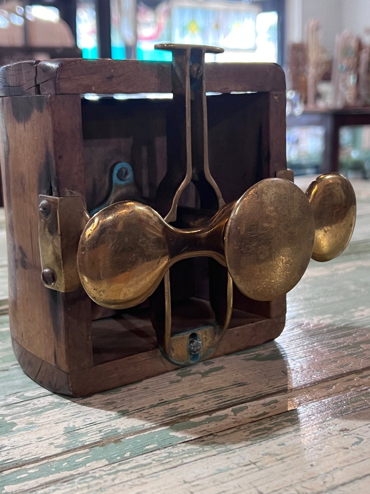 Antique Wood Brass 4 Square Commercial Butter Press - The Mustard Seed Collection, The Seed